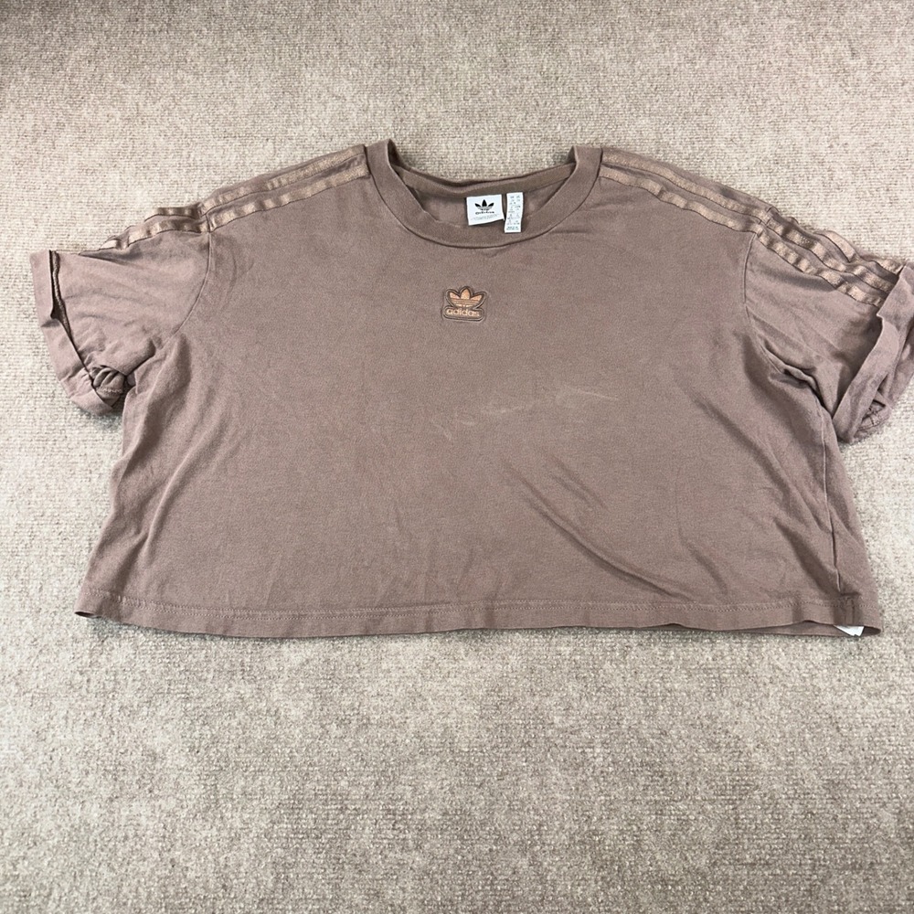 Adidas Originals Womens 2X Cropped T-Shirt Mauve Brown Copper Metallic Stripes